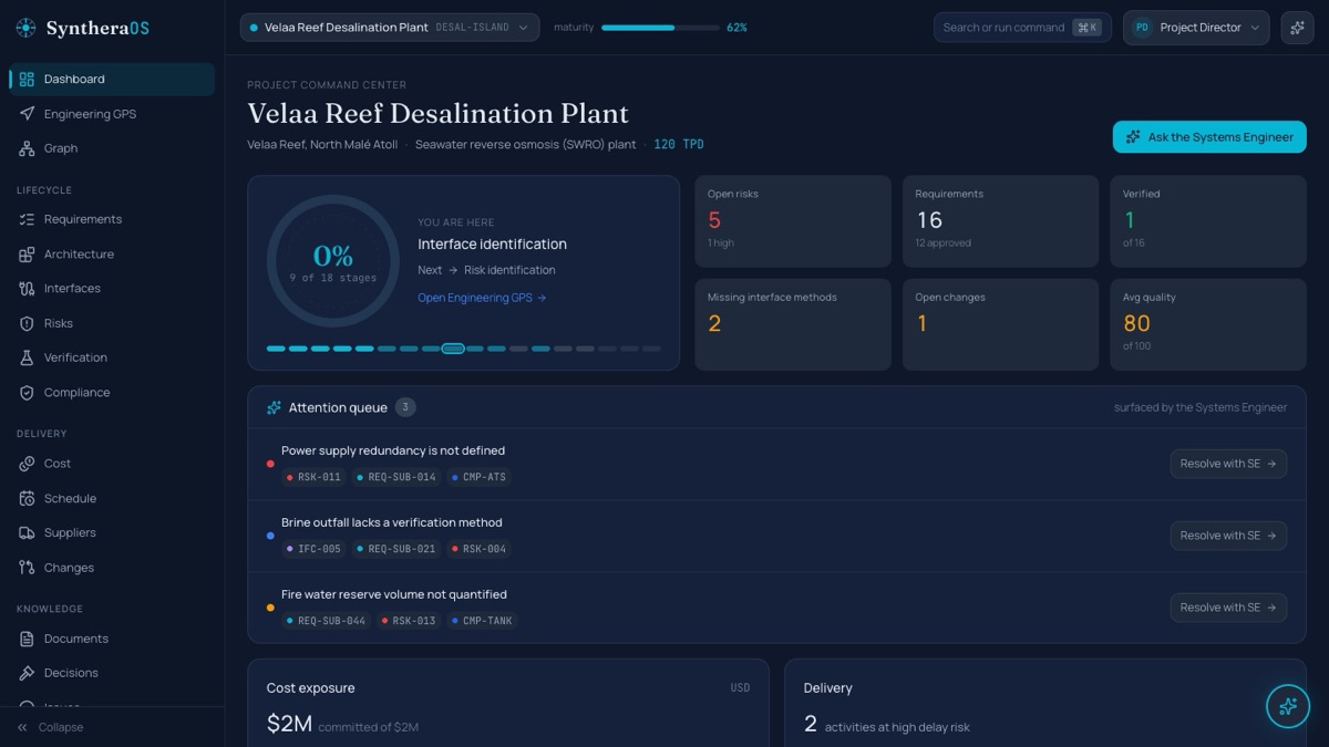 SyntheraOS project command center for the Velaa Reef desalination plant